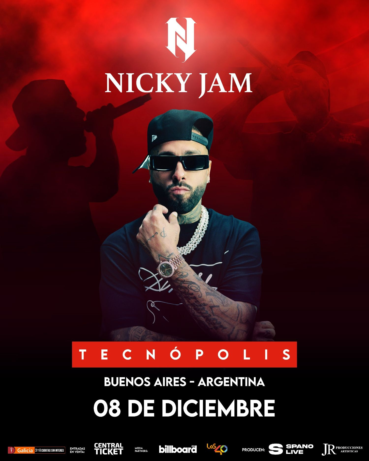 Afiche oficial del concierto de Nicky Jam en Buenos Aires