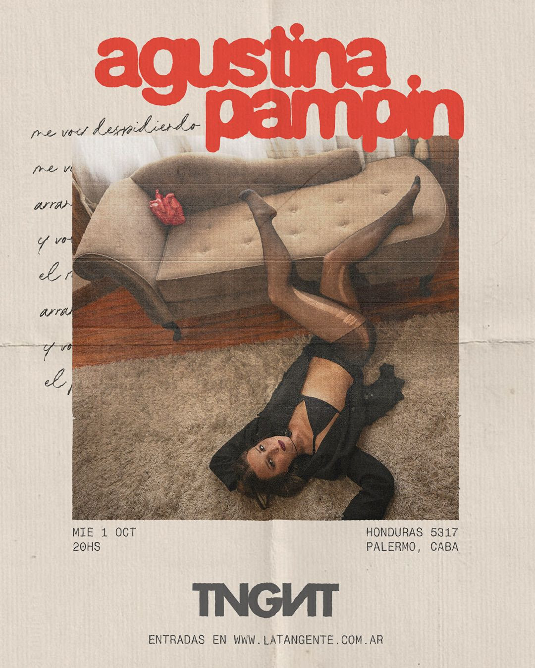 Agustina Pampin en vivo en La Tangente con su show íntimo y teatral el 1 de octubre.