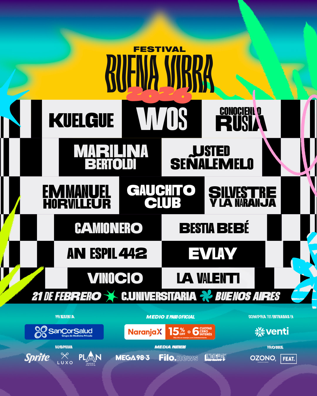 Festival Buena Vibra 2026 en Ciudad Universitaria con Wos y El Kuelgue – Foto promocional