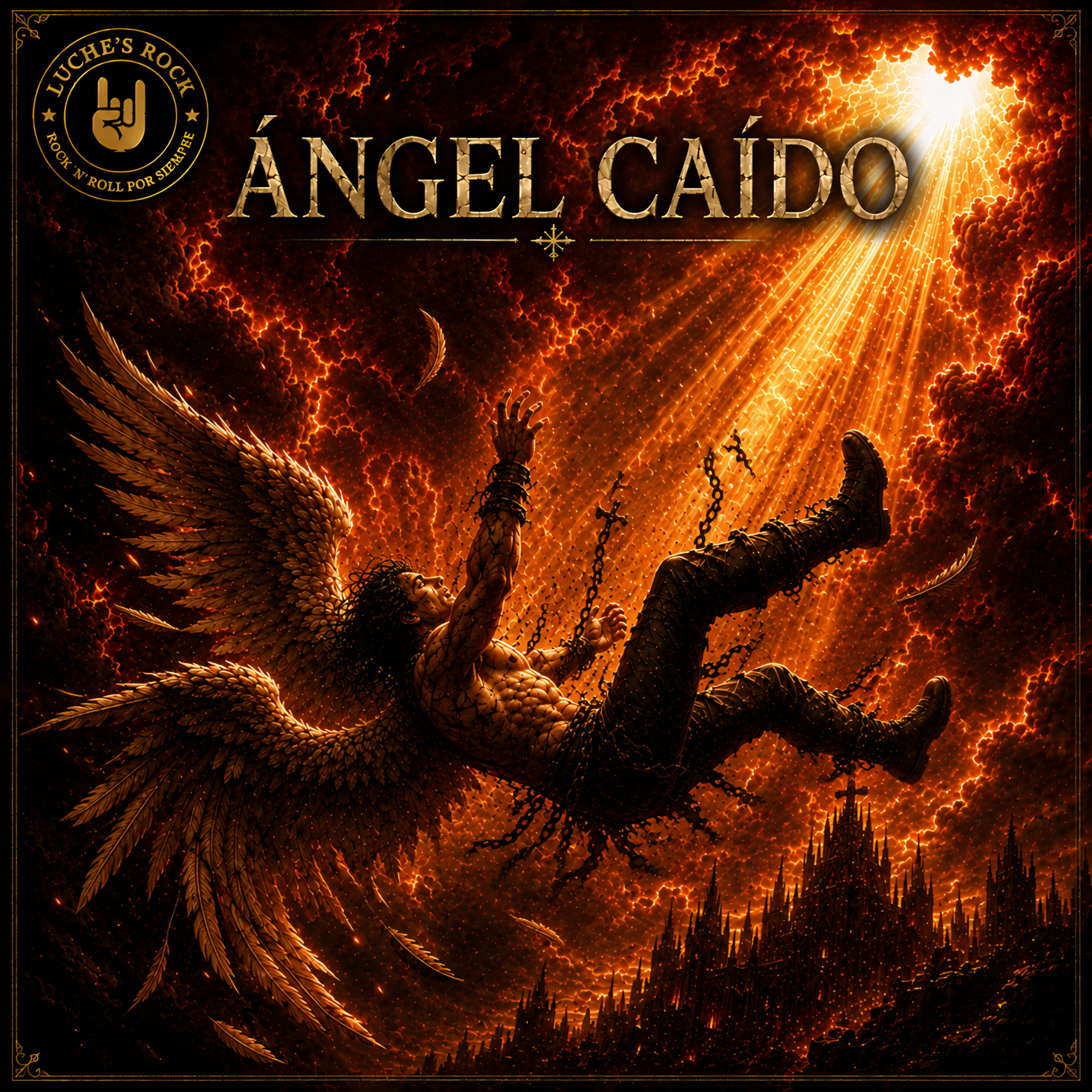 Portada del single “Ángel Caído” de Luche’s Rock, adelanto de su álbum Ardiendo en el cielo.