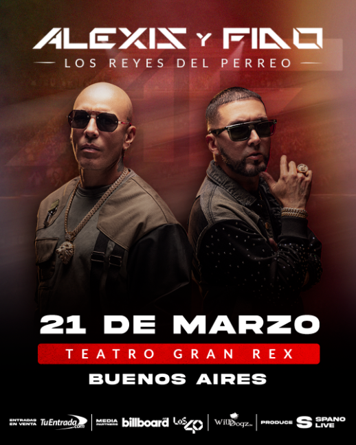 Flyer oficial del show de Alexis y Fido en el Teatro Gran Rex, Buenos Aires, el 21 de marzo de 2027. Entradas a la venta desde el 9 de octubre a través de TuEntrada.com.