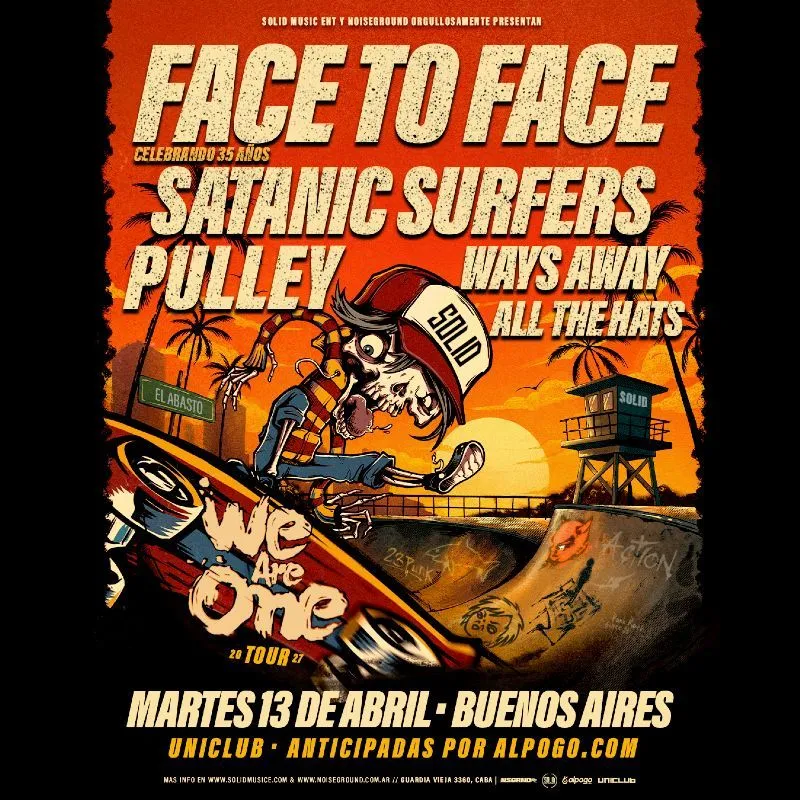Face to Face en Buenos Aires: We Are One Tour 2027 junto a Satanic Surfers, Pulley, Ways Away y All The Hats.